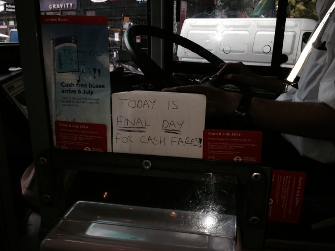 A bus driver uses caps lock to remind passengers about the change